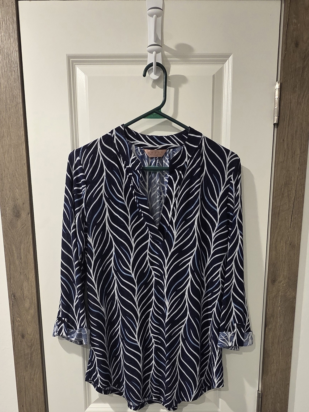 Navy Leaf-Print V-Neck Tunic